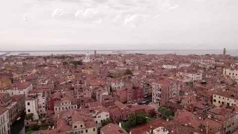 Breathtaking Aerial View of Venices Rooftops, Canals, Architectural Marvels Stock Footage 320747598