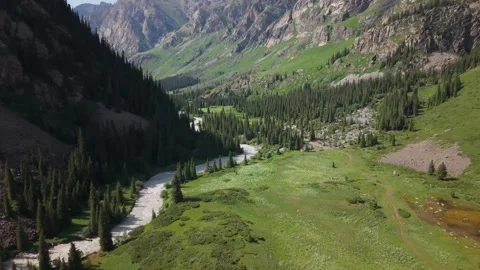 Breathtaking ala archa valley, river flowing through lush green landscape Stock-Footage 312444145