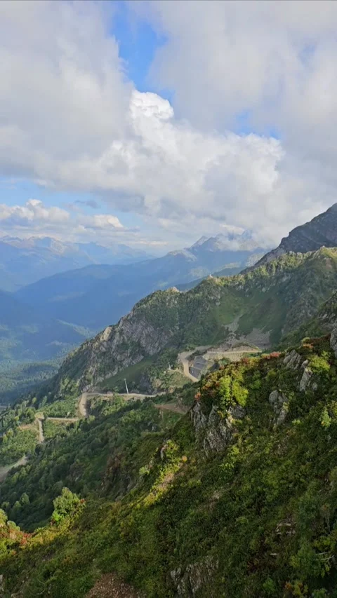 Breathtaking Alpine Mountains and Forest Valley from Cable Car Ride Stock Footage 330586347