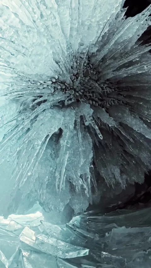 A Breathtaking and Stunning Ice Formation Found Deep Inside a Natural Cave Stock Footage 310395147