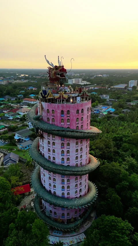 Breathtaking Buddhist Dragon Temple Wat Samphran Thailand Aerial 動画素材 338415841