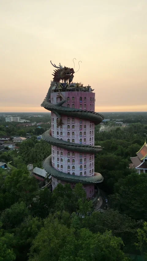 Breathtaking Buddhist Dragon Temple Wat Samphran Thailand Aerial 動画素材 338416304