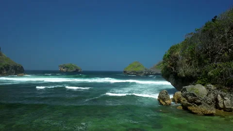Breathtaking Coastal Cliff Ocean View 4K Malang East Java Vídeo Stock 343684504