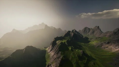 A breathtaking computer-generated mountain range Stock Footage 303850702