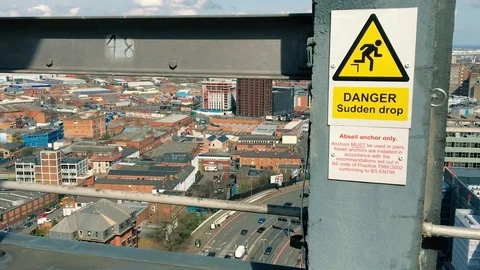 Breathtaking Dangerous View from High Up Over Traffic in Birmingham City Centre Stock-Footage 79243669