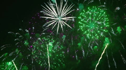 A Breathtaking Display of Fireworks Illuminates the Night Sky Stock Footage 292866640