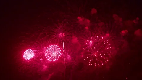 A Breathtaking Display of Fireworks Illuminates the Night Sky Stock Footage 323157414