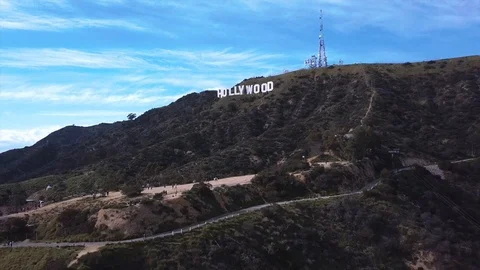 Breathtaking drone footage of the Hollywood sign with a view of the hiking Stock Footage
