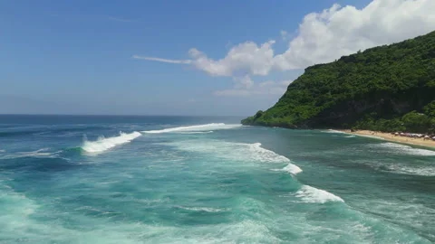 Breathtaking Drone Shot Beach Shipwreck Nunggalan Ocean Waves 4K Stock Footage 340276529