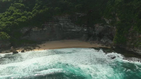 Breathtaking Drone Shot Hidden Bay Cliffs Uluwatu Ocean Waves 4K Видео 340920301