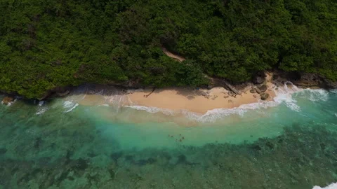 Breathtaking Drone Shot Hidden Green Bowl Beach Cliff Reef 4K Stock Footage 340280240