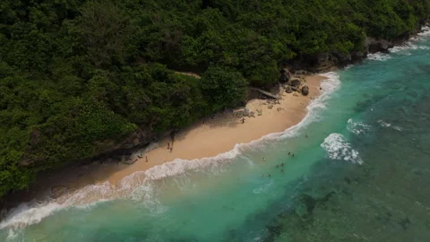 Breathtaking Drone Shot Hidden Green Bowl Beach Cliff Reef 4K Stock Footage 340282974