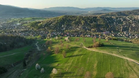 Breathtaking drone shot over Prusow slopes revealing vast panoramic landsca.. Stock Footage 335475147