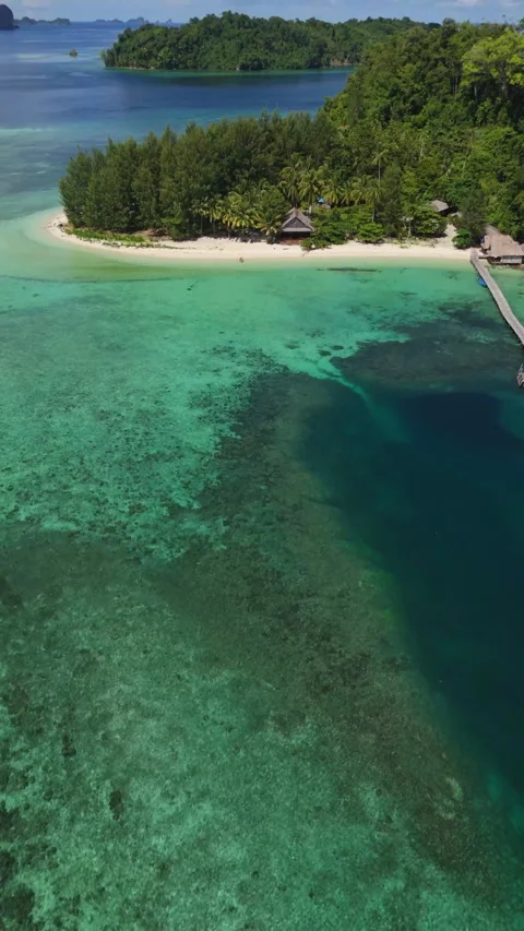 Breathtaking Drone Shot Tiny Beach and Pier Panun Island Indonesia 4K 動画素材 336862023
