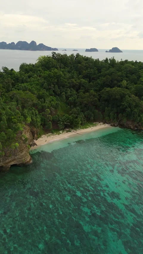 Breathtaking Drone Shot Tiny Beach and Pier Panun Island Indonesia 4K 動画素材 336862107