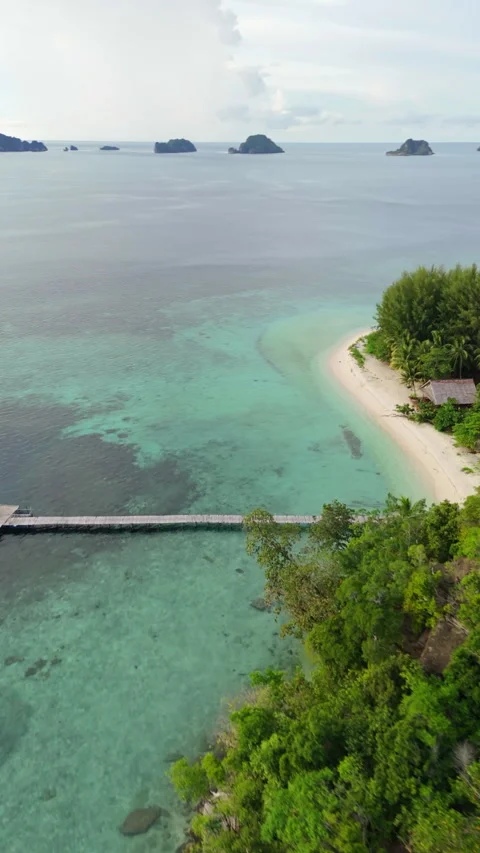 Breathtaking Drone Shot Tiny Beach and Pier Panun Island Indonesia 4K 動画素材 336862272