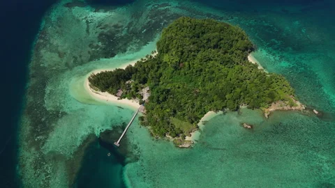 Breathtaking Drone Shot Tiny Beach and Pier Panun Island Indonesia 4K 스톡 동영상 337831276