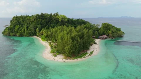 Breathtaking Drone Shot Tiny Beach and Pier Panun Island Indonesia 4K 스톡 동영상 337831701