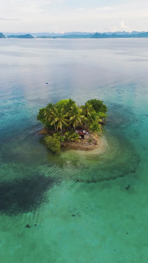 Breathtaking Drone Shot Tiny Tropical Beach Misool Indonesia 4K 動画素材 336985482