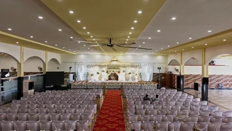 A breathtaking drone video captures a grand royal wedding stage setup with .. Stock Footage 346714537