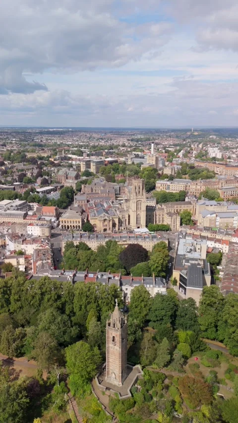 Breathtaking drone view of Cabot Tower in Brandon Hill park vertical Video stock 314384181