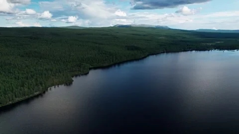 Breathtaking Drone View Over Hällsjön Lake in Idre Dalarna, Sweden Stock Footage 293527587
