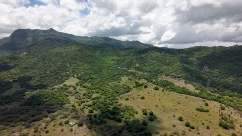 A breathtaking drone view over the wild, untamed interior of Mauritius, showing Stock Footage 313336952