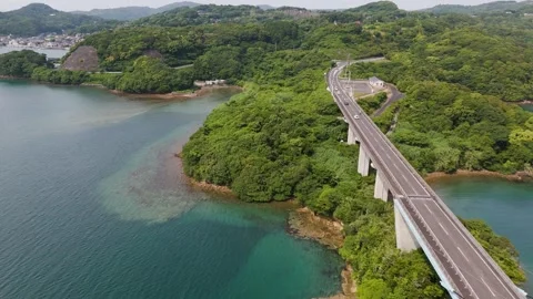 Breathtaking Drone View of Takashima Bridge and the Sea in Western Japan Stock Footage 337729544