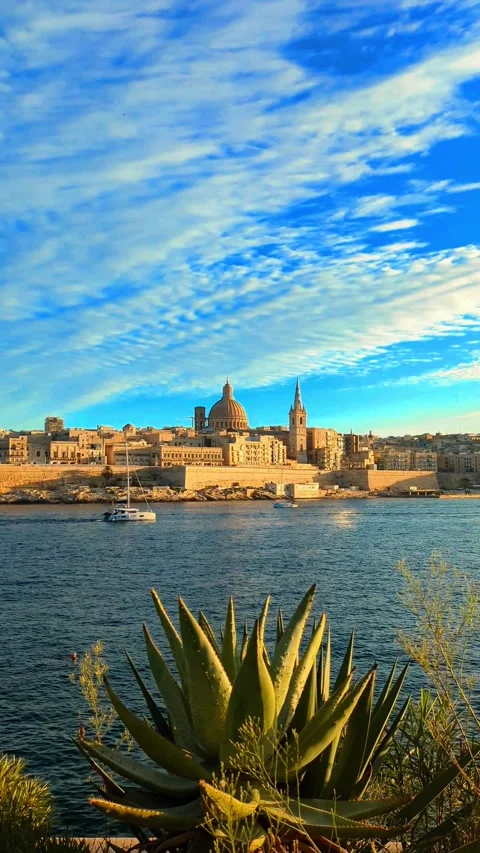 Breathtaking Golden Hour Sunset Over Valletta, Malta Stock Footage 331891473