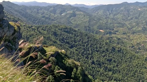 Breathtaking High Angle View Of Green Himalayan Valley From Chauli Ki Jali .. Stock Footage 338225763