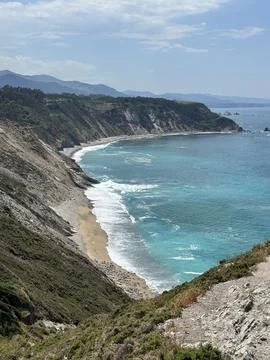Breathtaking high-angle view of the rugged Asturian coastline in northern Spa Stock Photos