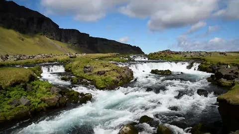 Breathtaking landscape with waterfall streams against a backdrop of picture.. Stock Footage 339060640