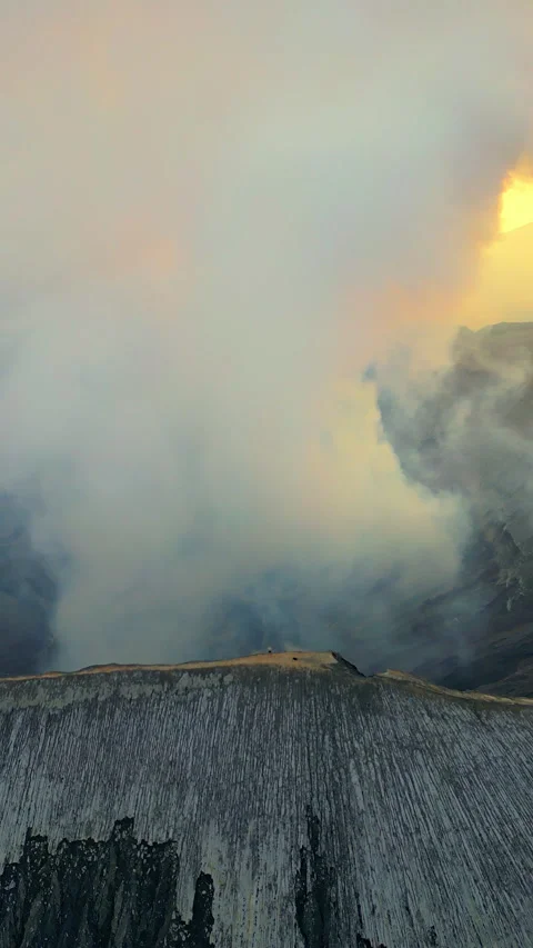 Breathtaking Mount Bromo Volcano Sunrise Landscape Aerial View Stock Footage 339361219
