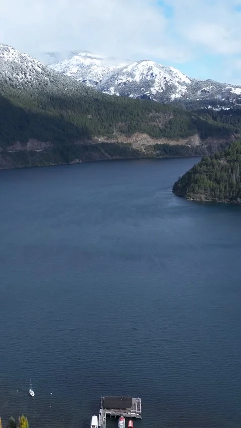 Breathtaking mountain and lake view in Patagonia Argentina. Aerial shot Stock Footage 282720152