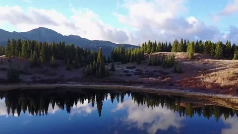 Breathtaking Mountain Lake Reflection at Sunset - Scenic Alpine Landscape Stock Footage 328852482