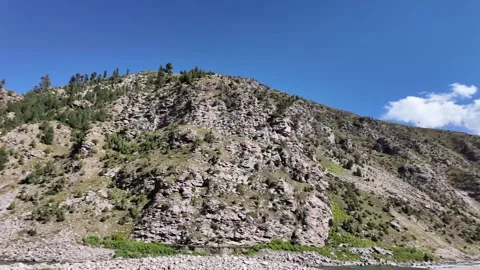 Breathtaking Mountain Landscape Clear Blue Sky with Sunshine, Fluffy White C Stock Footage 286332811