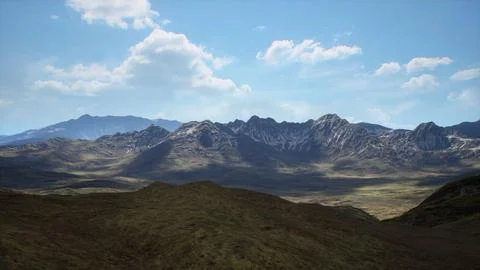Breathtaking mountain landscape with clouds over tranquil valley during dayti Stock Illustration