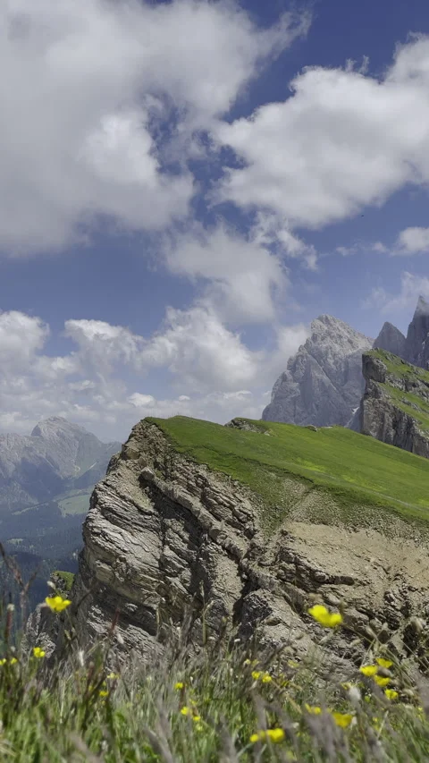 A breathtaking mountain landscape with green grass Stock Footage 280766893