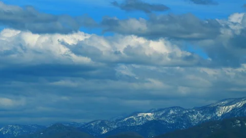 Breathtaking Mountains View. Weather Environment. Dramatic Clouds High Up In Stock Footage 258333307