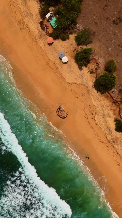 Breathtaking Nunggalan Beach Secret Cove Ocean Aerial View 4K Stock Footage 343411253