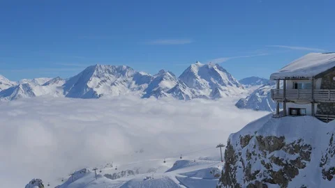 Breathtaking Panorama From Right To Left of Snowy Mountains And Clouds Valley Video stock 88621168