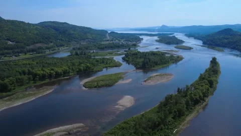 A breathtaking panoramic look at the Restigouche River basin from above. Stock Footage 341975451