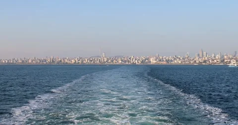 Breathtaking panoramic view of Istanbul from a moving ship on the Marmara Sea Stock Footage 299818532