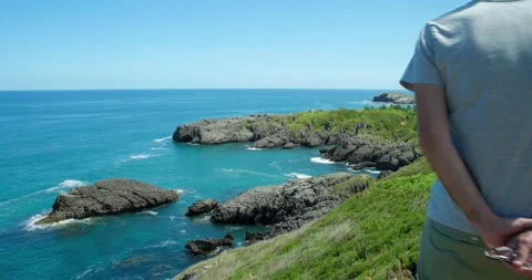 A breathtaking panoramic view of a rugged coastline, Stock Footage 343672028