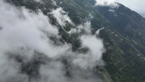 Breathtaking panoramic views from above Kotor with stunning clouds and mountain Stock Footage 287755964