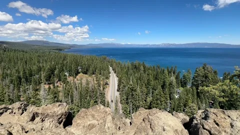 Breathtaking Panoramic Views Over Lake Tahoe's National Scenic Byway (Highway Vídeos de archivo 332678199