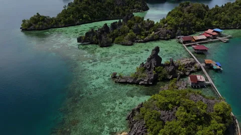 Breathtaking Pristine Island Beach and Coral Reef Misool Aerial Stock-Footage 337470349