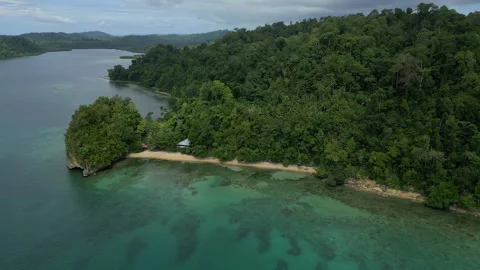 Breathtaking Pristine Island Beach and Coral Reef Indonesia Aerial Stock-Footage 337726072