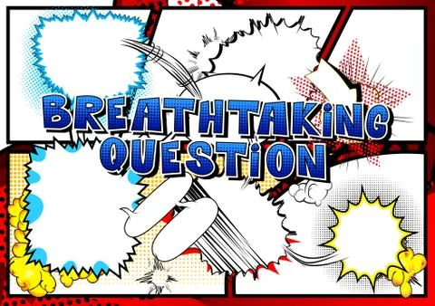Breathtaking Question - Comic book style word on abstract background. Stock Illustration