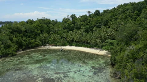 Breathtaking Remote Beach and Isolated Coastline Togian Islands Aerial Stock-Footage 337722508
